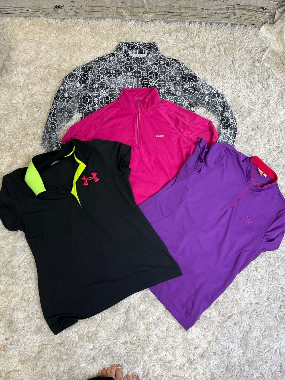 Woman’s XL Athletic Shirts Bundle of 4 Under Armour, Puma, Nike, Reebok, Ibkul